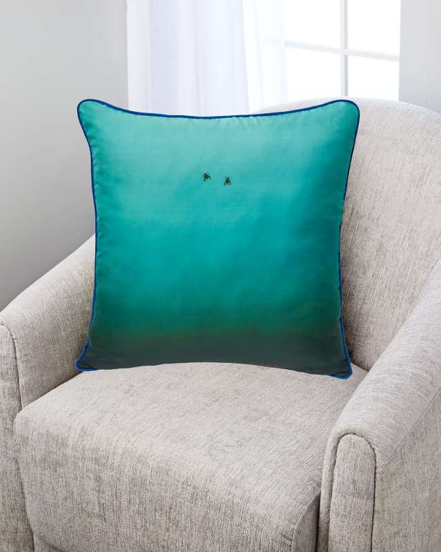 Fly On The Wall Turquoise Silk Pillow